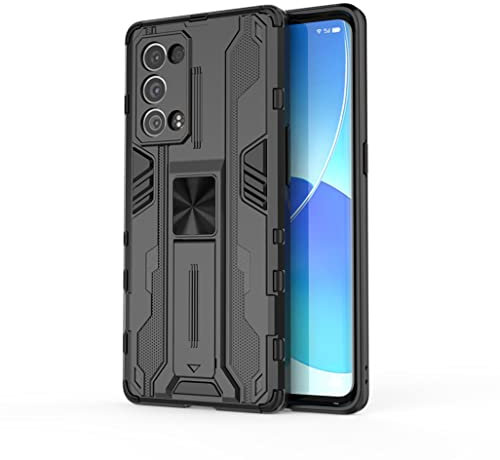 GOGME Cover per Oppo Reno 6 Pro 5G (Reno6 Pro 5G), custodia robusta antiurto con cavalletto, anti-graffio durevole, sottile, staccabile, colore: Nero