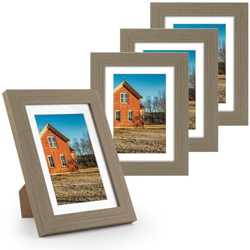 Golden State Art, Bilderrahmen, 12,7 x 17,8 cm, 4 Stück, Bauernhaus-Holzmuster, für 10,2 x 15,2 cm großes Foto mit Passepartout oder 12,7 x 17,8 cm, ohne Matte für Wand oder Tisch, dunkle Eiche