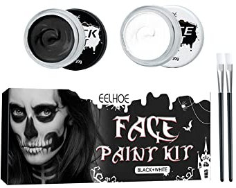Maquillaje De Cosplay Blanco Y Negro De La Cara De La Pintura Del Cuerpo Con El Kit Del Cepillo Para Los Niños Y Los Adultos Se Visten Para Arriba El Payaso (3 sets)