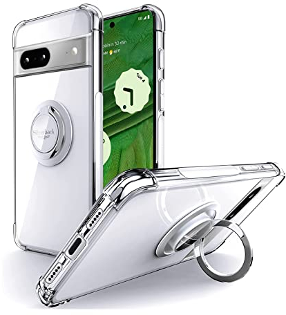 Silverback für Google Pixel 7 Hülle, Handyhülle Pixel 7 mit 360 Grad Ring Halter Schutzhülle TPU Schock Stoßfester Stoßfänger Weiche Dünn Case - Transparent