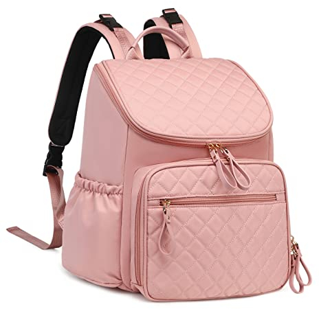 LORADI Sac à langer de grande capacité avec boucle de poussette, sac à dos de voyage résistant à l'eau avec poches isothermes, rose, Large, Classique