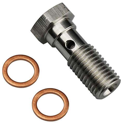 KRD PERFORMANCE Universal Edelstahl -4 AN 7/16 Zoll x 20 UNF Gewinde Turbo Bremsleitung Banjo Bolzen mit 2 Stück Kupferscheiben, Einzel-Banjo-Schraube 25 mm Länge
