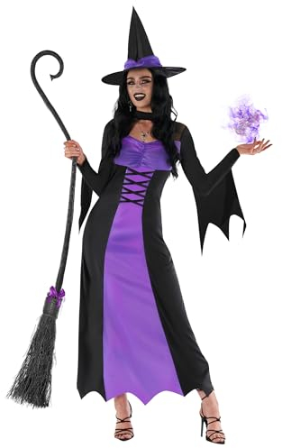 Morph Costume Strega Donna Viola - Abito Halloween per Donna, Vestito Strega per Feste, Compleanni e Party di Halloween, XL
