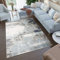 TAPISO Rivoli Teppich Kurzflor Fransen Dunkelblau Creme Hellgrau Vierecke Geometrisch Abstrakt Meliert Verwischt Wohnzimmer Schlafzimmer Modern Design ÖKOTEX 120 x 170 cm