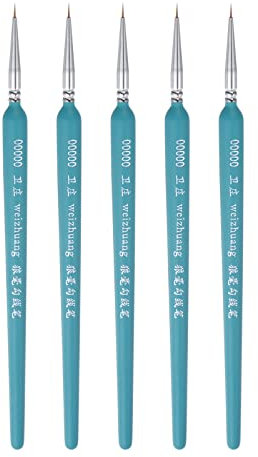 sourcing map 5pcs Pinceaux Détail Peinture Précision 3mm Pointu Pointe 180mm Longueur Nylon Cheveux Miniature pour Aquarelle Huile Acrylique(00000#), Bleu