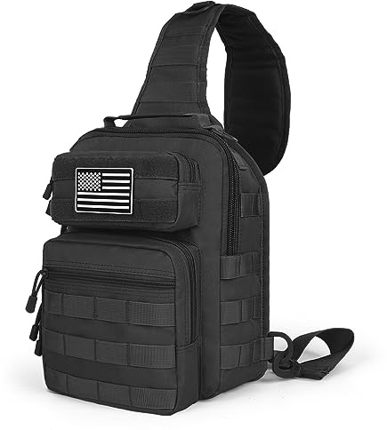 HAOMUK Taktische Sling Bag Rucksack Military Rover Schulter Sling Pack Kleine EDC Crossbody Brusttasche für Männer, Schwarz, Taktische Schultertasche