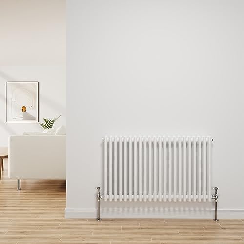 NRG Traditional Radiator Gloss White Cast Iron 3 Column Horizontal Central Heating Bathroom Radiators 600x1012mm