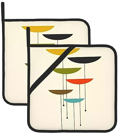 Set di 2 presine con stampe moderne di metà secolo, resistenti al calore, antiscivolo, con tasche per cucina, cucina, forno, barbecue