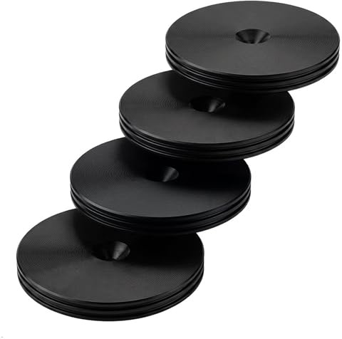 PrecisionGeek® Slim Speaker Spike Pads – Isolation Pads with Decorative Grooved Edge for HiFi Speakers, Subwoofers & Speaker Stands (Ø40 mm (5.5 mm) – Black Aluminium – Pack of 4)