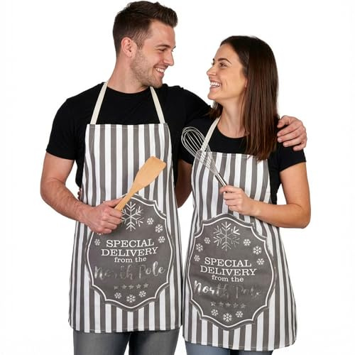 BRUBAKER Weihnachtsschürze Grau Weiß - Retro Kochschürze für Damen und Herren - Lustige Schürze Weihnachten - Verstellbare Küchenschürze