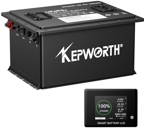 KEPWORTH 36V 100Ah LiFePO4 batterie de chariot de golf, 200A BMS, maximum 15000 cycles de batterie lithium, avec moniteur de batterie, chargeur 20A