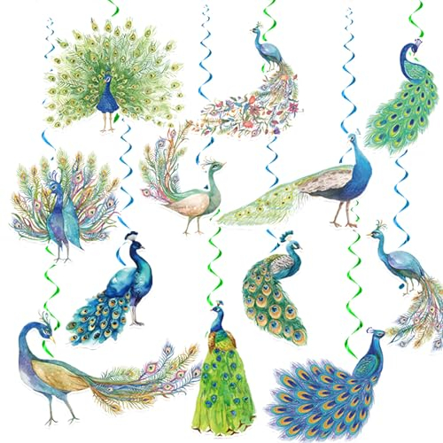 24 Pcs Pfau Hängende Wirbel Pfau Spiralen Decke Wirbel Dekorationen Pfau Hängende Dekorationen für Party Zubehör Pfau Geburtstag Dekorationen