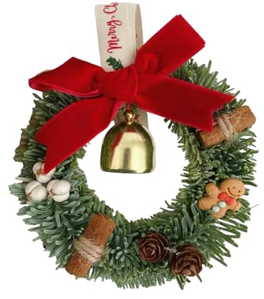 PRIMUZ Weihnachtsglockenkranz, mit Schleife und Glocke, Bauernhaus-Weihnachtskranz, Bauernhaus-Weihnachtskranz, Boho-Glocke für Haustüren, Feiertagsdekorationen