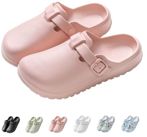 IDEINER Garden Clogs Slip On Mules Sandals Unisex Size UK 4-10 | Lightweight Nurse Kitchen Shoes with Thick Sole & Adjustable Buckle, Comfort Walk Sandals Non-slip Slippers for Women Men
