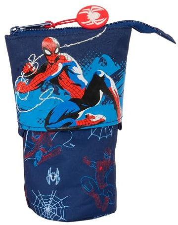 Safta Spiderman Neon – umwandelbares Federmäppchen für Kinder, Federmäppchen für Kinder, ideal für Schulkinder, bequem und vielseitig, Qualität und Beständigkeit, 8 x 6 x 19 cm, Marineblau,