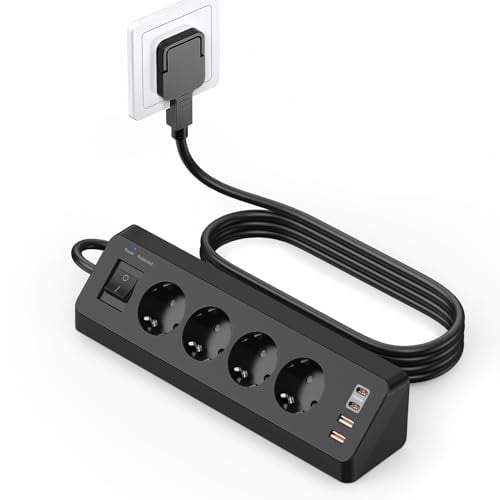 Sudeery - Presa angolare a 4 prese, con USB C(PD 20 W), 4 prese USB multiple con interruttore, protezione da sovratensione con cavo da 2 m, per cucina (nero)