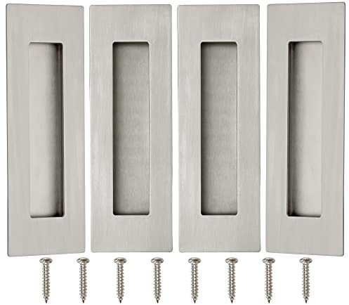 Malimali 4 Pack Stainless Steel Recessed Sliding Handles, 150mm Flush Door Hardware Finger Pulls for Pocket Closet Barn Door (Brushed Steel)