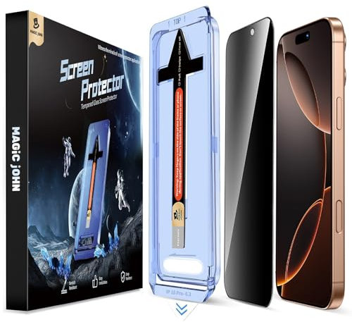 MAGIC JOHN 2 Pack for iPhone 16 Pro Privacy Screen Protector 6.3 inch, Anti Spy Tempered Glass Film, Auto Dust-Elimination Installation, Bubble Free, Case Friendly