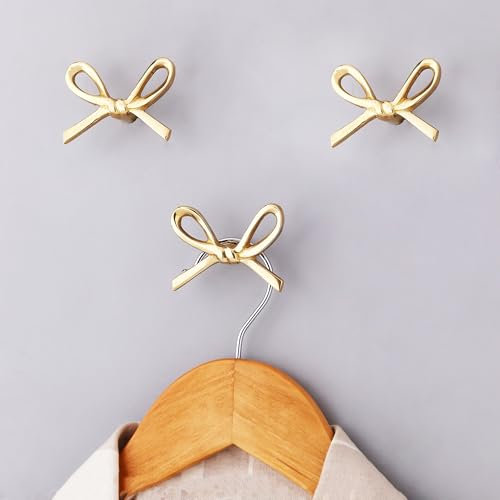 Indian Shelf Wandhaken aus Messing, goldfarben, dekorative Schleife, Wandhaken, Wandhalterung, Vintage-Kleiderhaken zum Aufhängen von Mänteln, Handtüchern, Taschen, Geldbörsen und mehr, 3 Stück