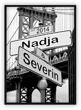 dockyardos® Geschenk zur Hochzeit für das Brautpaar | Jahrestag | Hochzeitstag | Geschenkidee | Geschenk für Paare | Valentinstag | Straßenschild (Manhattan Bridge | New York)