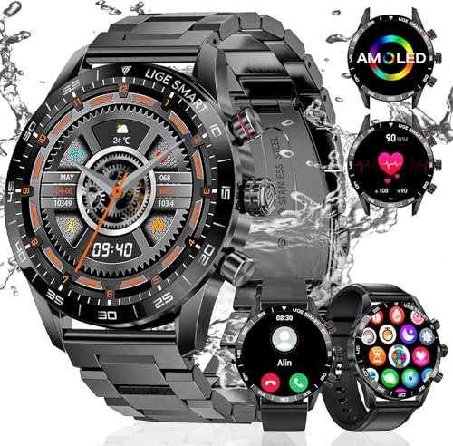 LIGE Smartwatch Uomo Con 3 Cinturini/1.43 AMOLED/400mAh, Orologio Con Chiamata Bluetooth, 24/7 Cardiofrequenzimetro SpO2, IP68 Impermeabile 124 Modalità Sportive Per Android iOS