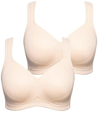 Ulla Popken Damen Mikrofaser-BH, 2er-Pack, Ohne Bügel, Vorgeformte Cups, Beige, 110E EU