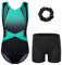 ZNYUNE Mädchen Turnanzug mit Hose Haarband Set Gymnastikanzug Kinder Shorts Trikot Turnen Ärmellos/Langarm Kleidung klassisch Turnbody B379 Blackgreen 10A