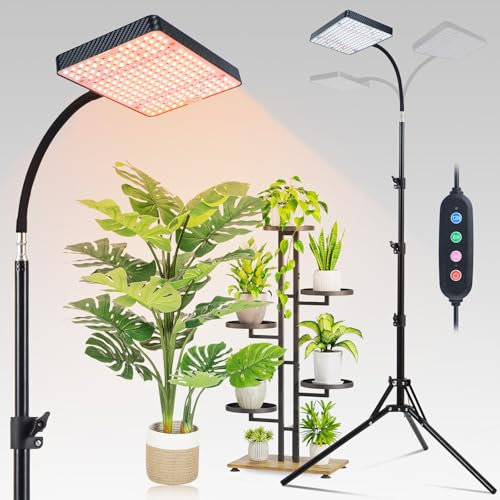 FECiDA Standing Grow Lights for Indoor Plants Full Spectrum, Stepless Dimming Grow Light with Stand for Tall Bonsai Plants, 4/8/12/16 Hr Timer, 2000 Lumen, Bright Enough, 24-64 Height Adjustable