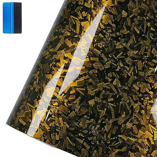 NewL Vinyl-Klebefolie aus geschmiedeter Kohlefaser, blasenfrei, Luftablassung, DIY-Aufkleber, für Auto, KFZ, Motorrad, selbsthaftend, Gold, 30 x 150 cm | Geschmiedete Karbonfaser-Optik, Inkl. Montagewerkzeug, Luftablass-System, für Auto, Fahrzeug, Morotrad & Möbel