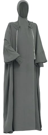 YOOCHUENG Muslimische Robe Frauen,Frauenkleid Vollverkleidung Abaya,Gebetskleid mit Hidschab,Kaftankleid mit Kapuze,Islamische Kleidung Abaya Jilbab,Eid al-Fitr Robe,Grau