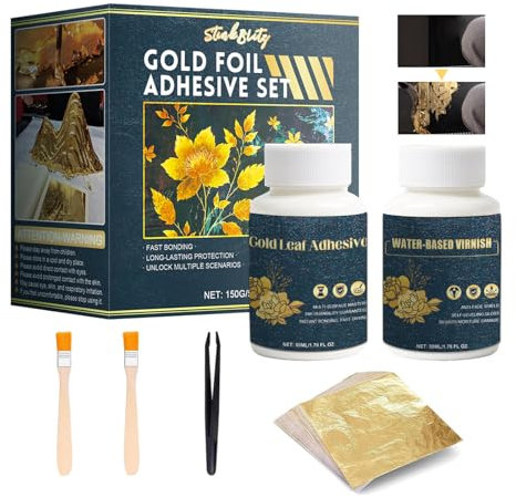 Colla per Foglia d'Oro, Kit per Colle Gildatrici, Kit per Trasferimento di Foglie d'Oro con Colla Adesivo, 50ml di Acquosa a Base d'Acqua per Foglie Metalliche