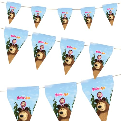 BeenSmile, Masha und der Bär Geburtstag, Geburtstagsdekoration, 1 Geburtstag Deko, Pinata, Girlande, Wimpel, Mottoparty Masha und der Bär, Machen Sie Ihre Party unvergesslich! (Wimpel)