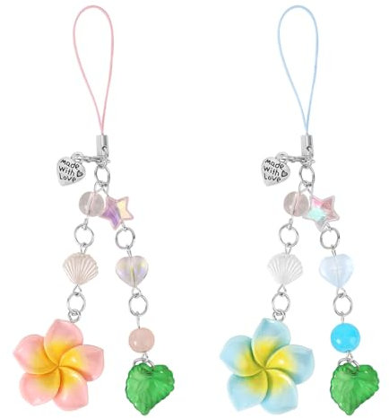 Lyreh 2pcs Pendentifs Fleurs d'Hibiscus, Jolis Cordons Téléphone Y2K Accessoires Esthétiques Étoile Coquillage Cœur pour Sachet et Porte-Clé