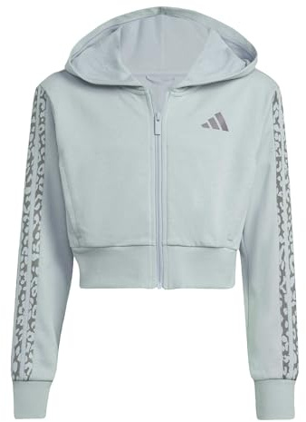adidas Girl's Seasonals Animal Full Zip Hoodie, Wonder Sage/Aurora Onix, 7-8 Years