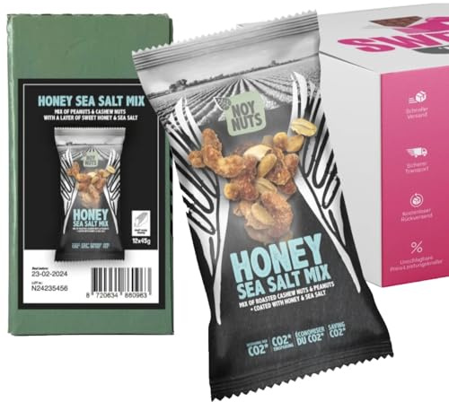 Noy Nuts Nussmischungen & Erdnüsse – Diverse Sorten im Probierpaket oder Probierset – Studentenfutter, Spicy Peanuts & mehr geröstet gesalzen (NoyNuts Honey Sea Salt 12 x 45g)