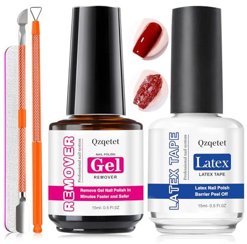 Gel Nagellackentferner mit Latex-Abziehfolie – 15ml Schneller Gel Entferner für Nägel, einfaches Entfernen in 3–5 Minuten, kein Wickeln, kein Einweichen, Nagelhautschieber Set
