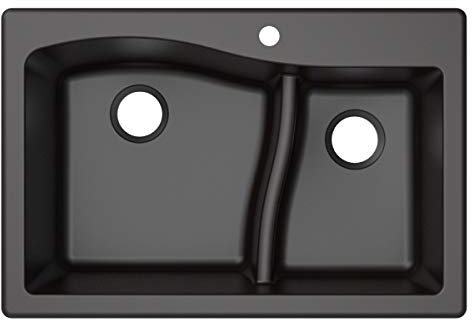 KRAUS Quarza 33-inch Drop-in/Undermount 60/40 Double Bowl Granite Kitchen Sink in Black, KGD-442BLACK