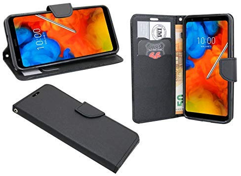cofi1453 Elegante Buch-Tasche Hülle kompatibel mit LG Q Stylus in Schwarz Leder Optik Wallet Book-Style Cover Schale