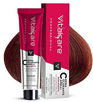 Vitalcare Professional – Coloración permanente profesional, crema colorante para el cabello, tinte para el cabello con proteínas de seda, rubio cobre (n° 7/4), 100 ml