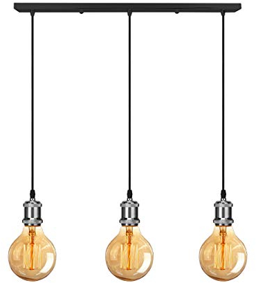 iDEGU 3-flammig Vintage Pendelleuchte, Retro Edison Hängelampe Metall LED Pendellampe Hängeleuchte mit E27 Lampenfassung Deckenfassung Lampe Sockel Fassung - Schwarz und Silber
