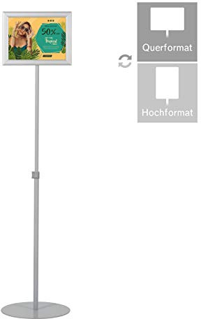 DISPLAY SALES Infoständer DIN A4 Plakatständer Aluminium silber Teleskop | Display Ständer, Werbetafel Aufsteller mit Klapprahmen, Hoch- und Querformat, schwere Fußplatte, inkl. Montageset