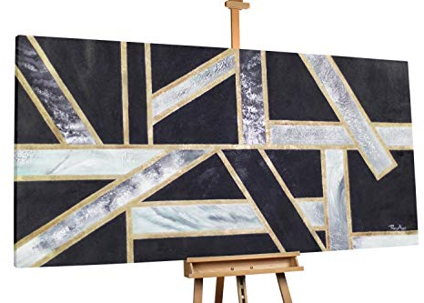 KunstLoft® XXL Gemälde 'Industrial Glamour' 200x100cm | original handgemalte Bilder | Geometrische Kunst Schwarz | Leinwand-Bild Ölgemälde einteilig groß | Modernes Kunst Ölbild