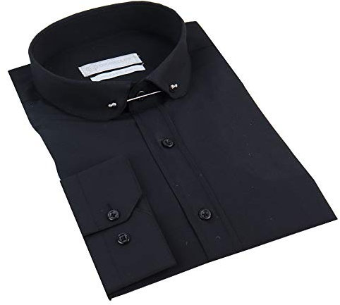 TruClothing Mens Club Collar Shirt with Bar Poplin Pin White Black 1920s - Black XXL