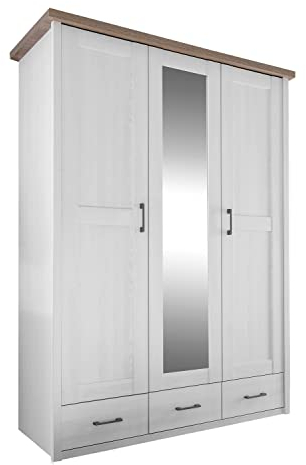 Kleiderschrank - Pinie Weiß Dekor - 148 x 201 cm - 2 Türen - 3 Schubladen