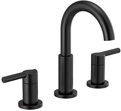 Delta Faucet Nicoli Rubinetto da bagno diffuso a 3 fori, rubinetto da bagno nero opaco, rubinetto per lavabo da bagno, gruppo di scarico, nero opaco 35749LF-BL