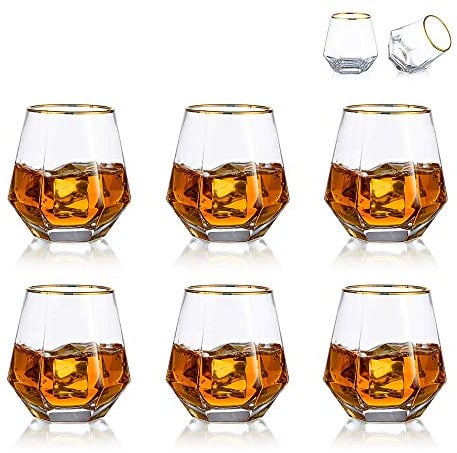 Diamond Whisky Glasses 6er-Set Gekipptes Scotchglas 300 Ml Whiskyglas Moderner Look Für Männer Frauen, Papa, Ehemann, Freunde, Glaswaren Für Bourbon/Rum/Bar Tumbler