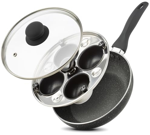 Eggssentials Pentola per uova in camicia 2 in 1 e padella per uova in camicia, padella antiaderente in granito per uova in camicia e padella con coperchio, per cuocere uova in camicia per uso