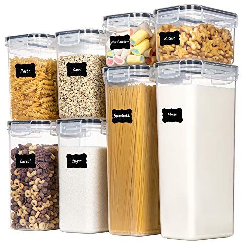 CHEFSTORY Airtight Food Storage Containers with Lids, 8 PCS Plastic Storage Canisters for Kitchen & Pantry Organization,Dry Food Canisters for Flour, Sugar and Cereal