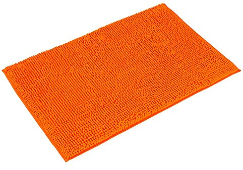 PANA® Chenille Badematte (70x120cm) • Mikrofaser Badematte • rutschfest & Waschbar • Saugfähiger Badvorleger & Duschvorleger für Bad • Weicher Badezimmerteppich Chenille • Farbe: Orange