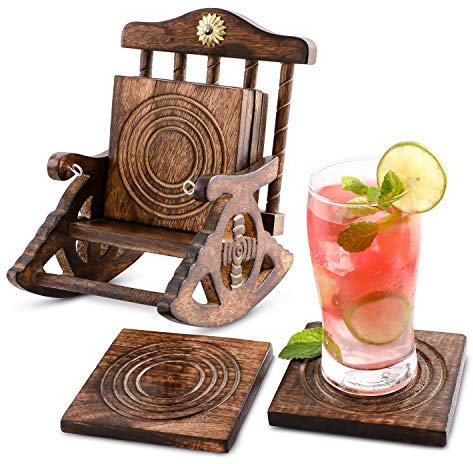 6er -Set handgefertigter Getränke-Untersetzer aus Holz: umweltfreundlich, saugfähig, mit antiker Optik. (Rocking Chair Coaster)